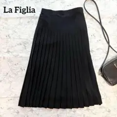 【La Figlia】シフォンロングプリーツスカート ブラック フォーマル