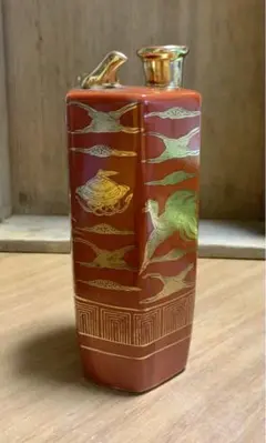 九谷永楽 鳴き徳利 九谷焼 朱色金彩 骨董品 珍品