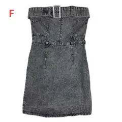 美品　クロ　Fサイズ ブラックデニム ベルト付きベアトップ