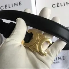 CÉLINE ブラック ベルト ゴールドバックル