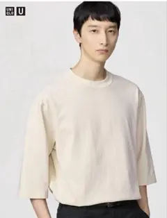 クルーネックTシャツ 7分袖 UNIQLO U ベージュ 七分袖カットソー M