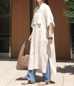 ベージュ 半袖 ロングワンピース