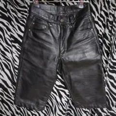 本皮Schott ブラックレザー ショートパンツ 26