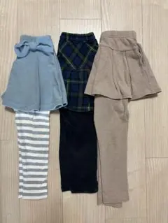 110㎝スカッツ3枚セット　ブルー✖️ストライプ、チェックグリーン✖️黒　ベージュ