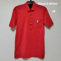 Black＆White メンズ　半袖　ポロシャツ　赤　Mサイズ