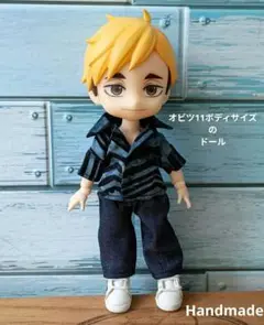 ねんどろいどどーる　アロハシャツ　バティック　ブルーグレー×ブラック　オビツ11
