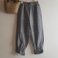 新品　SM2☆ブラック／リネン裾フリルギャザーパンツ