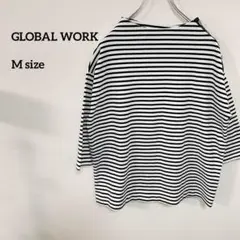 美品GLOBAL WORK ボーダー柄 五分袖Tシャツ ゆったりM b014②