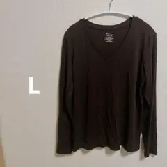 メンズ ブラウン Vネック長袖Tシャツ Lサイズ