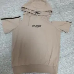 【SALE】BOGENSE ベージュ フーディ ショートスリーブ（Lサイズ）