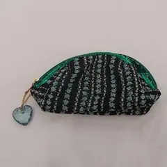 大特価❕チャーム付き✨️メイク ポーチ シフォン 花柄 ギフト 緑