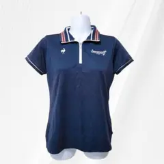 【le coq sportif】ジップ付き 半袖ポロシャツ ロゴ刺繍 ネイビーM