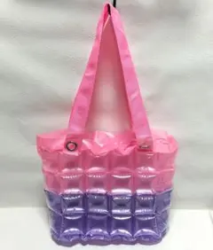 【未使用品】バブルデザイン プールバッグ ピンク紫 ファスナー開閉 ハンドバッグ