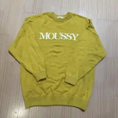 MOUSSY イエロー ロゴ入り長袖ニット