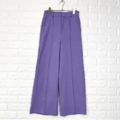 ジーユー【M】紫 裏起毛カラーストレートパンツ ワイド センタープレス 秋冬