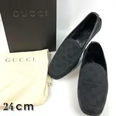 グッチ　ドライビングシューズ　スリッポン　GG　キャンバス　ブラック　約24cm