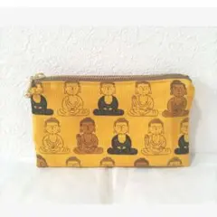 3175】ハンドメイド★大仏様イエロー★フラットポーチ