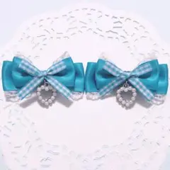 ターコイズブルー　青　リボン　ヘアクリップ　ヘアアクセサリー　推しカラー　量産型