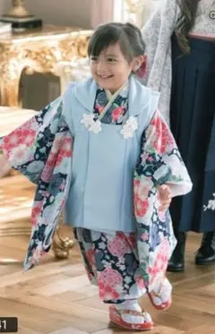 七五三着物・被布セット ブルー地花柄
ブルー系 100cm