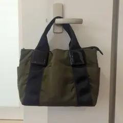 【美品】パピヨネ スクエア 樹脂パーツ トートバッグ カーキ