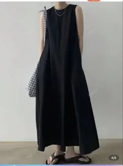黒 ノースリーブ ロングワンピース