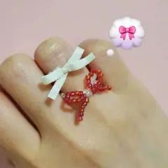 リボンビーズリング バレエコア