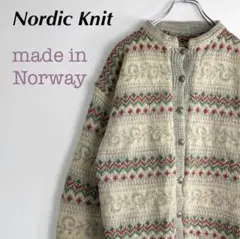 ノルウェー製 メタルボタン ノルディックニット セーター カーディガン 古着