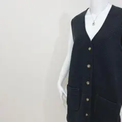 90s 昭和レトロ ヘリボーン柄 金ボタン ビッグサイズ 肉厚ニットベスト