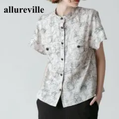 allureville ブラウス　シャツ　ラインアートプリントスタンドシャツ