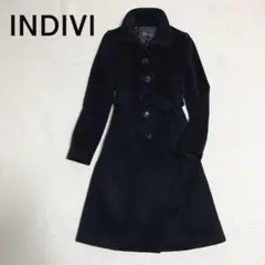 美品 INDIVI インディヴィ アンゴラウールコート スタンドカラー ベルト付