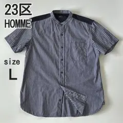 23区HOMME 半袖シャツ ストライプ ネイビー系 L オンワード
