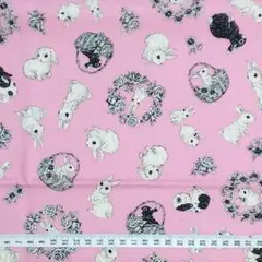 うさぎ 　お花　 フラワー　リーフ　ピンク 生地 はぎれ ラビット　どうぶつ