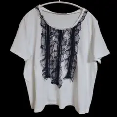 ZARA フリルデザインコットン゙Ｔシャツ白✕黒のレース付