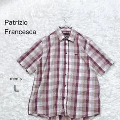 【Patrizio Francesca】チェック 半袖シャツ 麻 カジュアル
