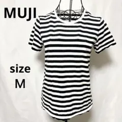 MUJI 無印良品 / Tシャツ 半袖 コットン ボーダー 白 黒 Ｍ