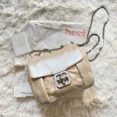 Chloe クロエ エルシー チェーン レザー ショルダーバッグ ベージュ