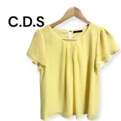【C.D.S BASIC】イエロー シフォンブラウス 涼しげな半袖デザイン