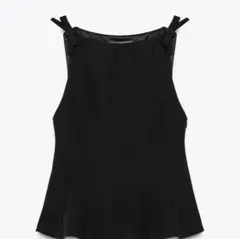 ZARA ペプラムリボントップス　XL( M-L相当)