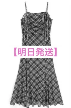 【明日発送】GRL チェック柄ギャザーリボンキャミソールワンピース