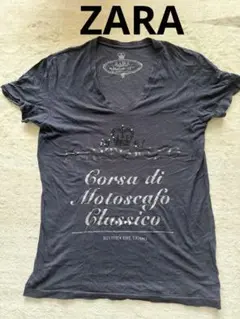 ZARA ネイビー　Vネック Tシャツ