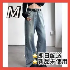 【新品】ストレート レッグパンツ ブルー Ｍ バギー デニム