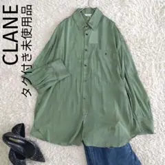 CLANE　光沢ボタン調節変形レギュラーカラーシアーブラウス　タグ付き未使用品