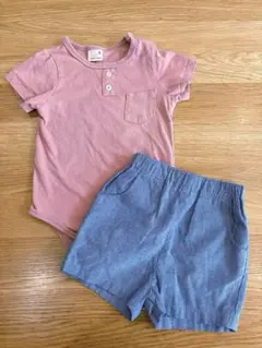 【petit main】ピンクロンパースとショートパンツセット　80サイズ