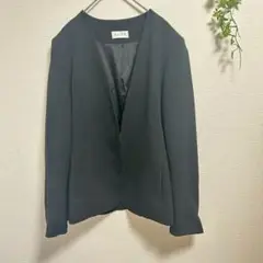 PLST プラステ【L】ノーカラーテーラードジャケット フォーマル 礼服ブラック