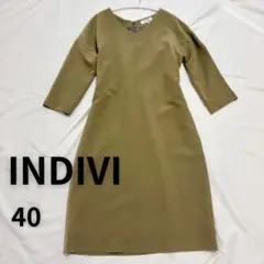 INDIVI カーキ Vネック ワンピース 40 サイズL