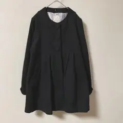t223【レイカズン】ノーカラーコート フォーマル 黒 秋冬 Mサイズ