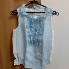 ストライプフリルノースリーブシャツ