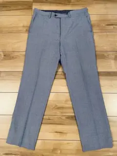 【美品】ブルー系色ハウンドトゥース柄スラックス LLサイズ 春夏用