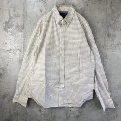 Y5066古着　シャツ　長袖　ボタンダウン　チェック　白　黄　青　キッズ