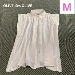OLIVE des OLIVE レース付き半袖シャツ　おふホワイト　刺繍